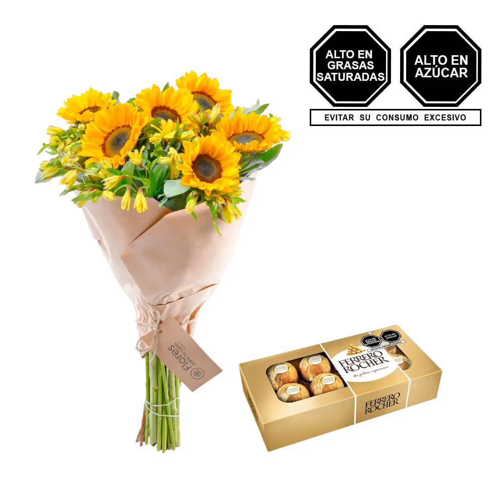 Ramo Girasoles Amarillos con Caja Ferrero Rocher