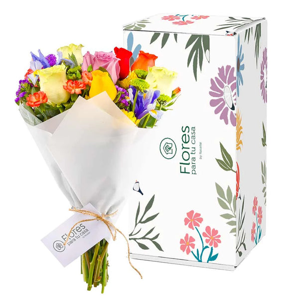 Ramo Rainbow Rosas en Caja